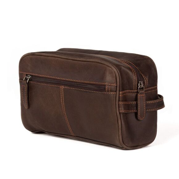 Men's New Genuine Leather Brown Toiletry Bag - Picture 5 of 7
